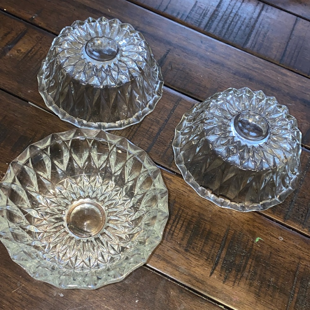 Three Cut Glass Dessert Bowl Depression Glass Ice Cream Bowl Set of 3